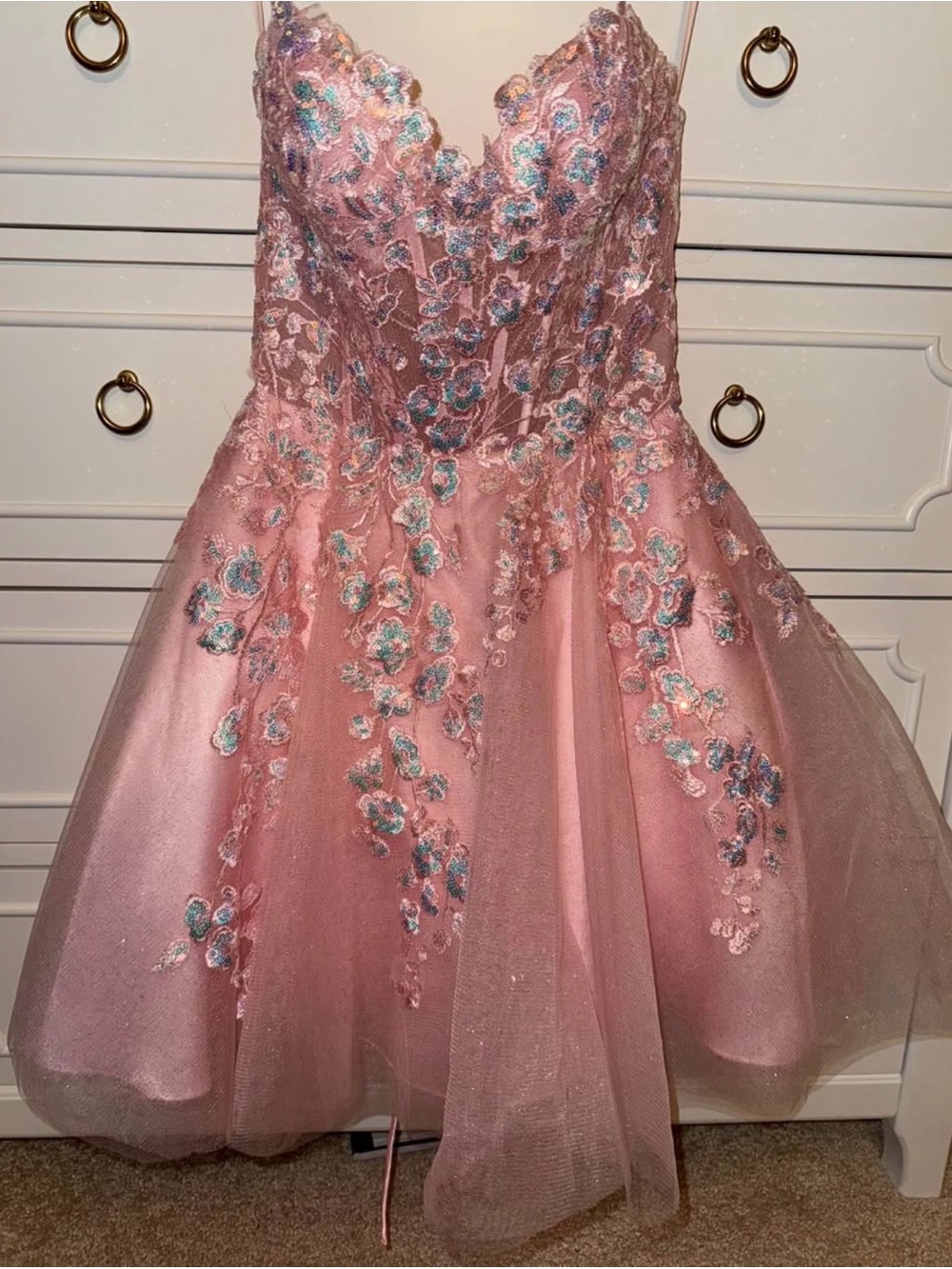 ' Pink Embroidered Tulle hoco Dress